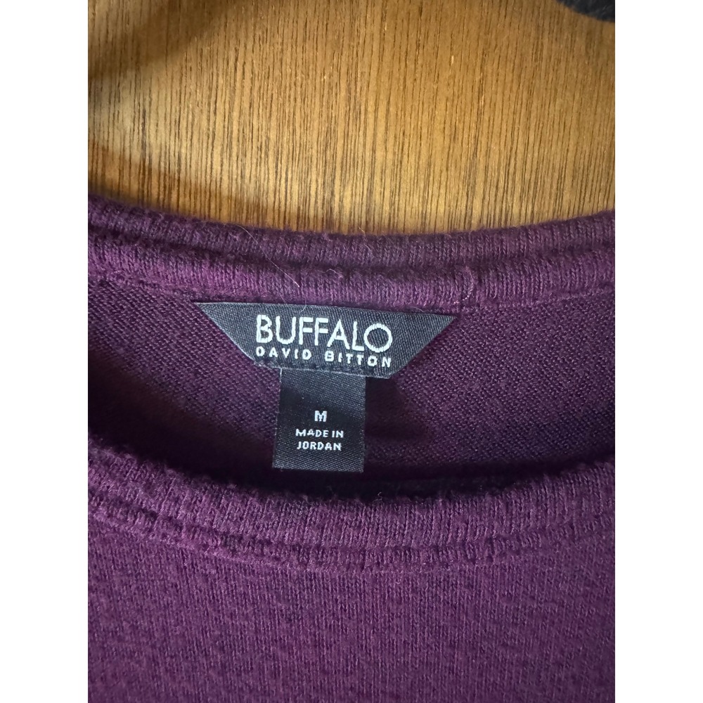 Buffalo David Bitton Womens Plum Purple Ribbed Sleeve Knit Top Size M CA60224